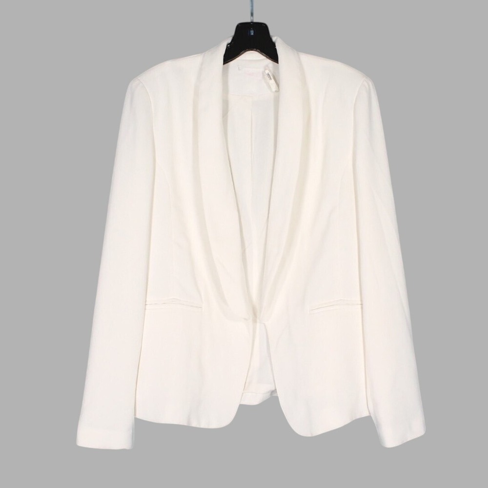 LE LIS White STRETCH TWILL Open Front FAUX POCKETS Lined BLAZER/JACKET Sz M